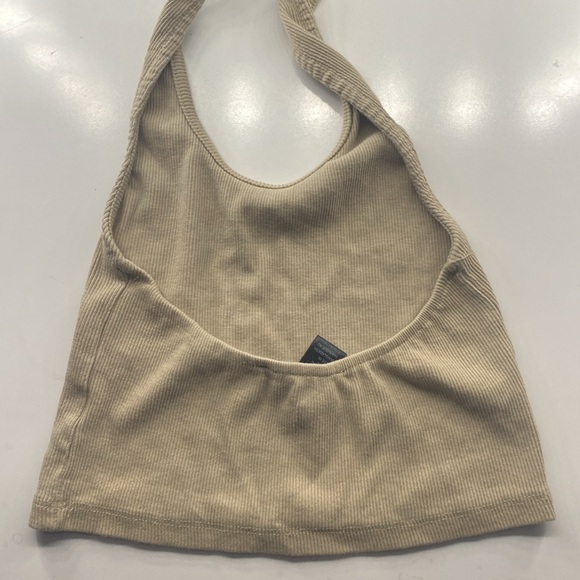 Cute tan crop top goes around the neck, Size small - Picture 3 of 3